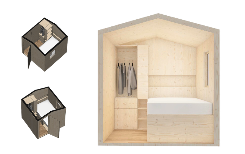 The Bunkie – Innenansicht mit Bett, Schrank und Stauraum